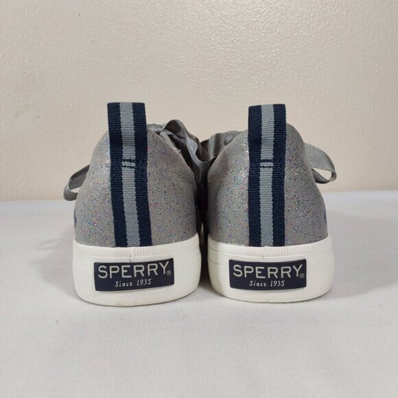 Sperry Crest Vibe Silver Sparkle Ribbon Topsider Sneaker - Excellent Cond - 3.5 - Picture 4 of 11
